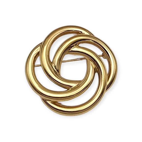 Monet Gold Tone Knot Vintage Brooch – Interlocking Circle Design - Picture 2 of 6